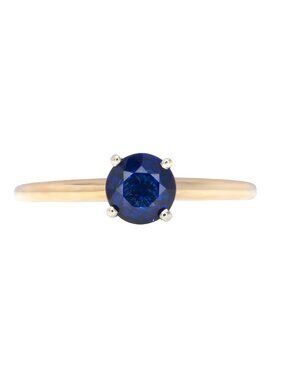 Estate 5mm Round Blue Sapphire Solitaire Ring in Solid 14K Yellow Gold